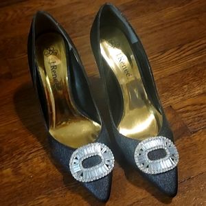 J. Renee black heels rhinestones size 7 rich fabric --stunning!!